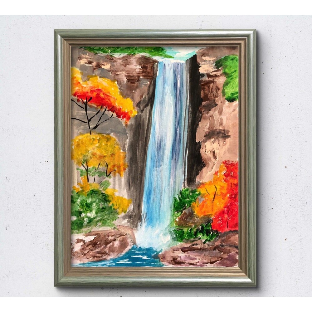 WS original waterfall impressionism painting 14X11 canvas acrylic modern art